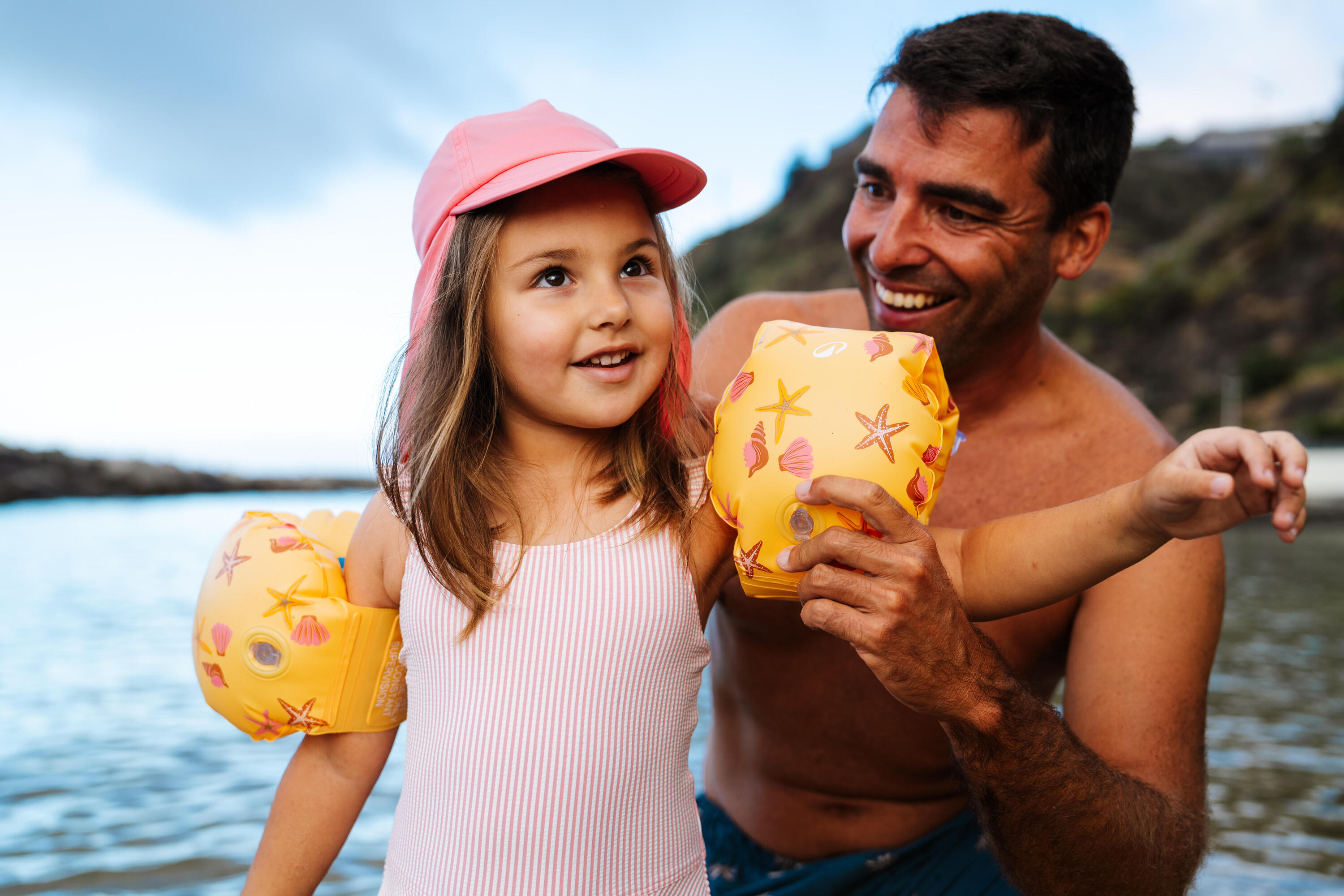 Maillot de bain 1 pièce jupette Bébé / Fille - rayé rose et blanc 5/8