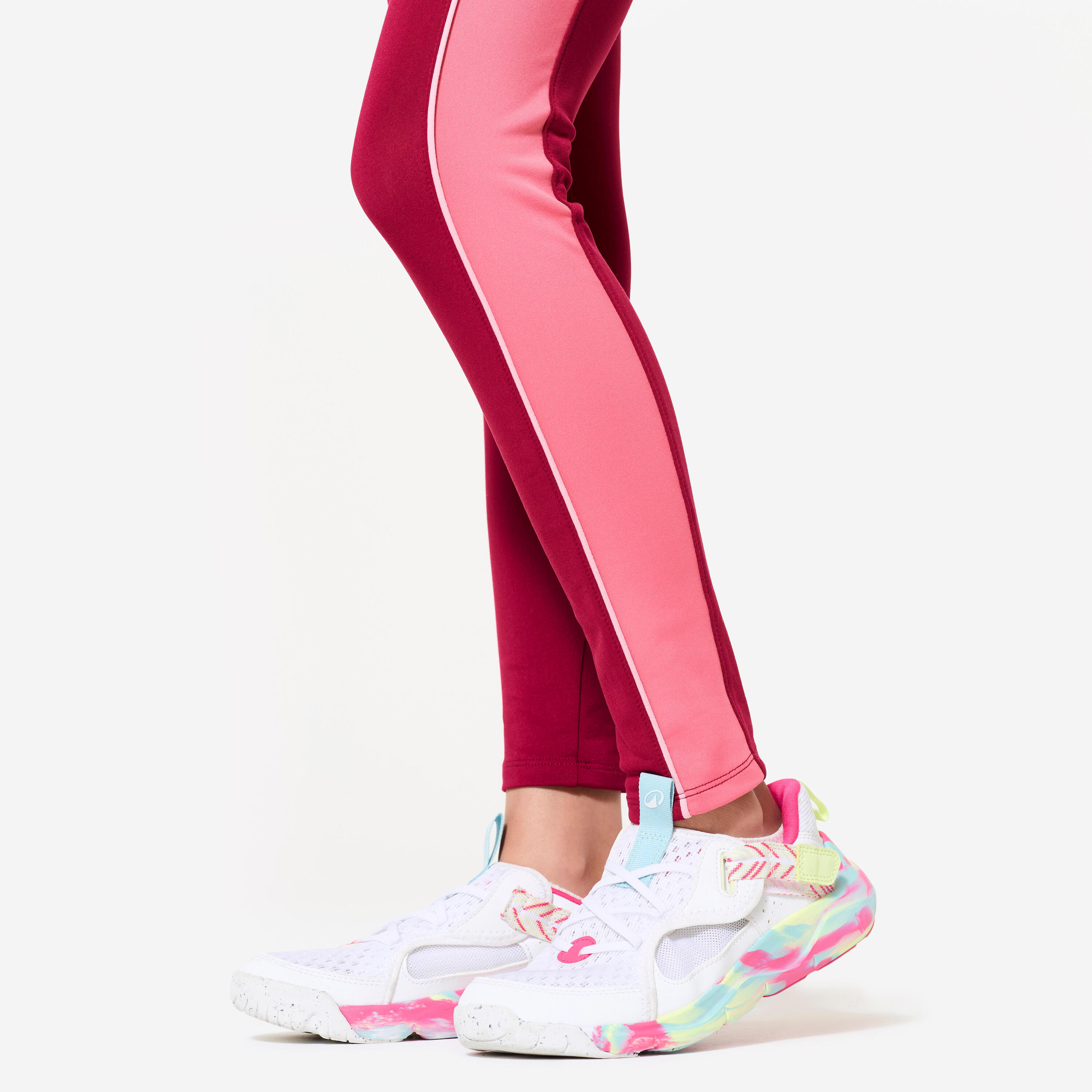 Leggings bambina ginnastica S 500 traspiranti vita alta con tasca viola 6/6