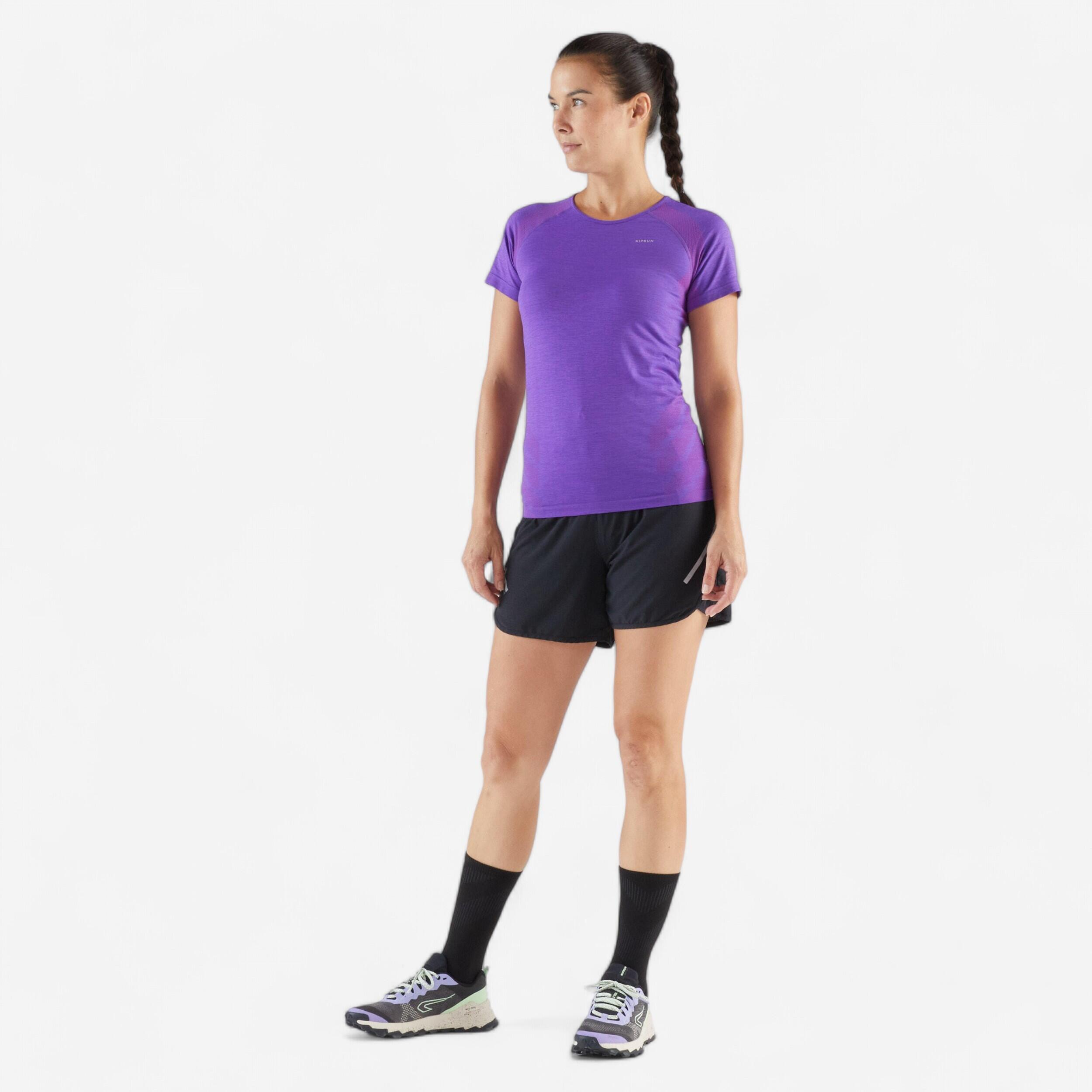 T-shirt de course et en sentier sans couture femme - Run 500 Confort Slim violet - KIPRUN