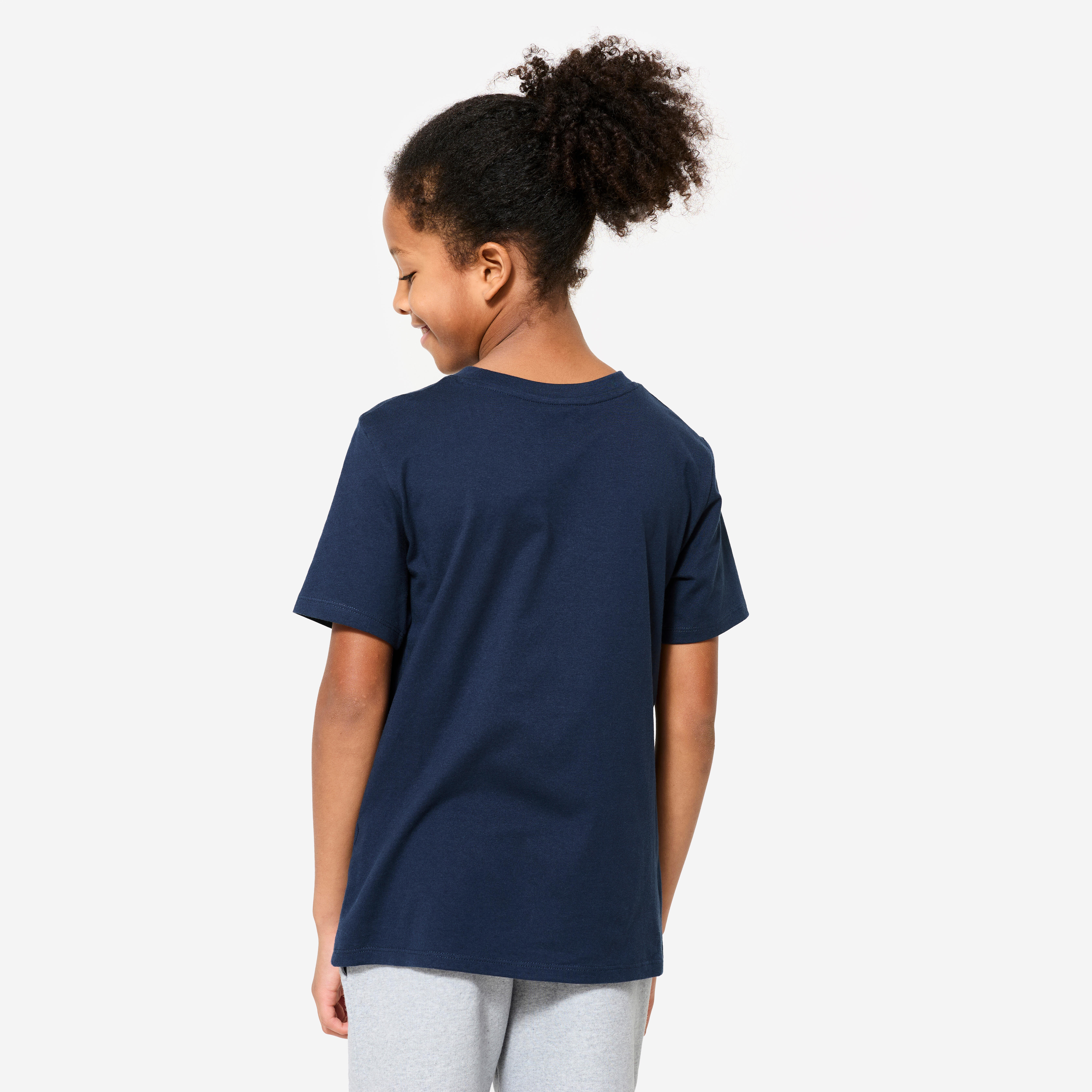DOMYOS Detské bavlnené tričko unisex na cvičenie tmavomodré 10-11 r (141-150 cm) · záber 5