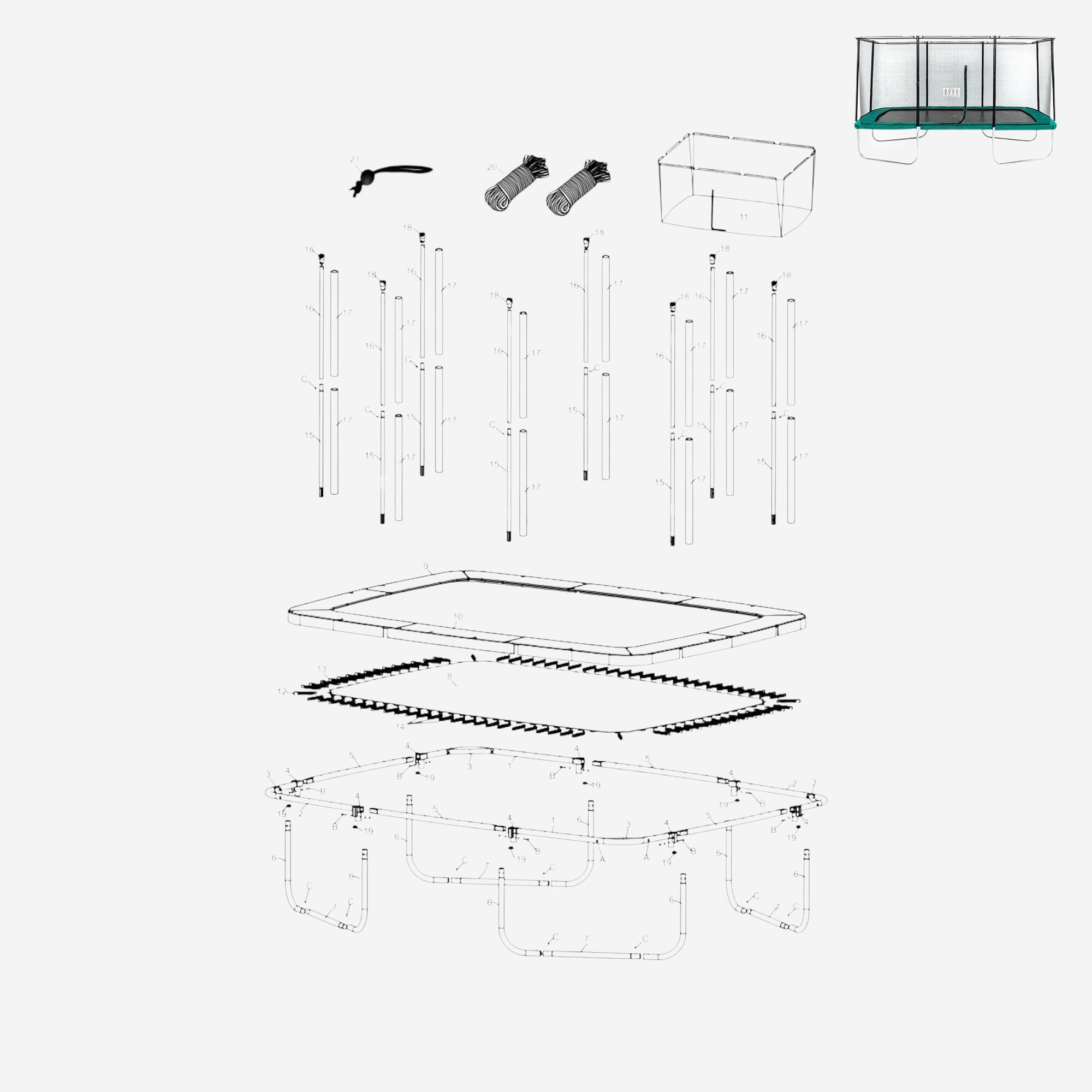 Jump Surface for 84 Springs, Trampoline Spare Part Rectangular 520 ...