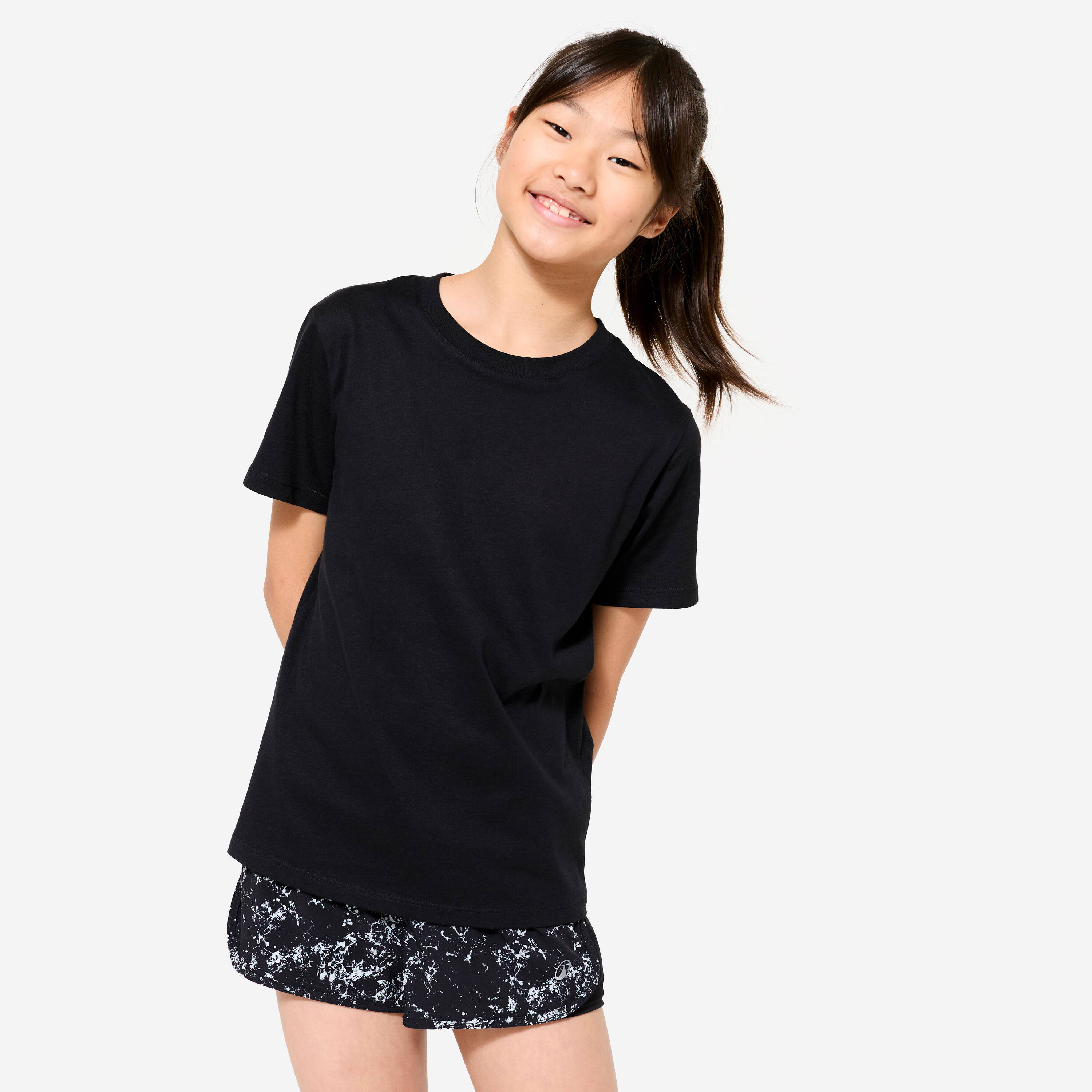 Multi-sport Girl's Breathable T-Shirt 500 - Smoked Black -  1