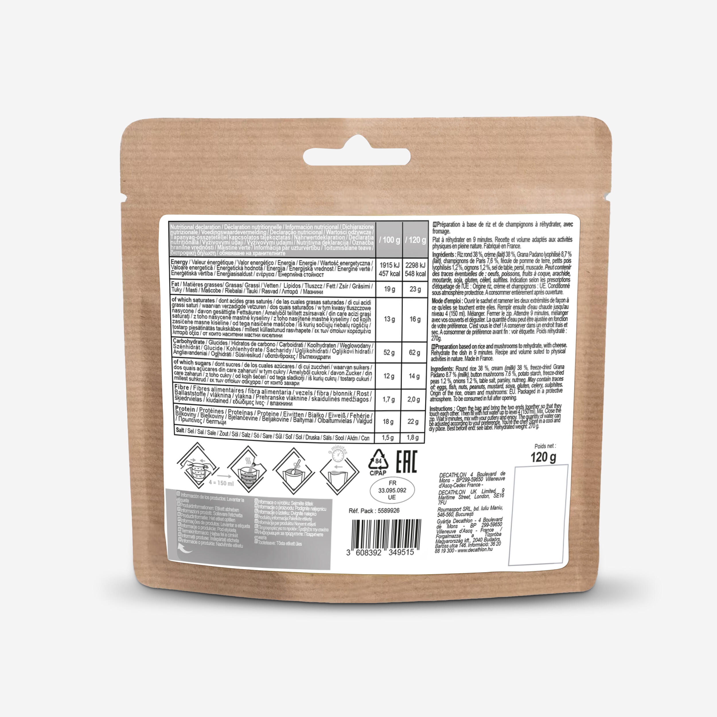 Vegetarische vriesdroogmaaltijd Risotto met paddenstoelen 120 g 2/3