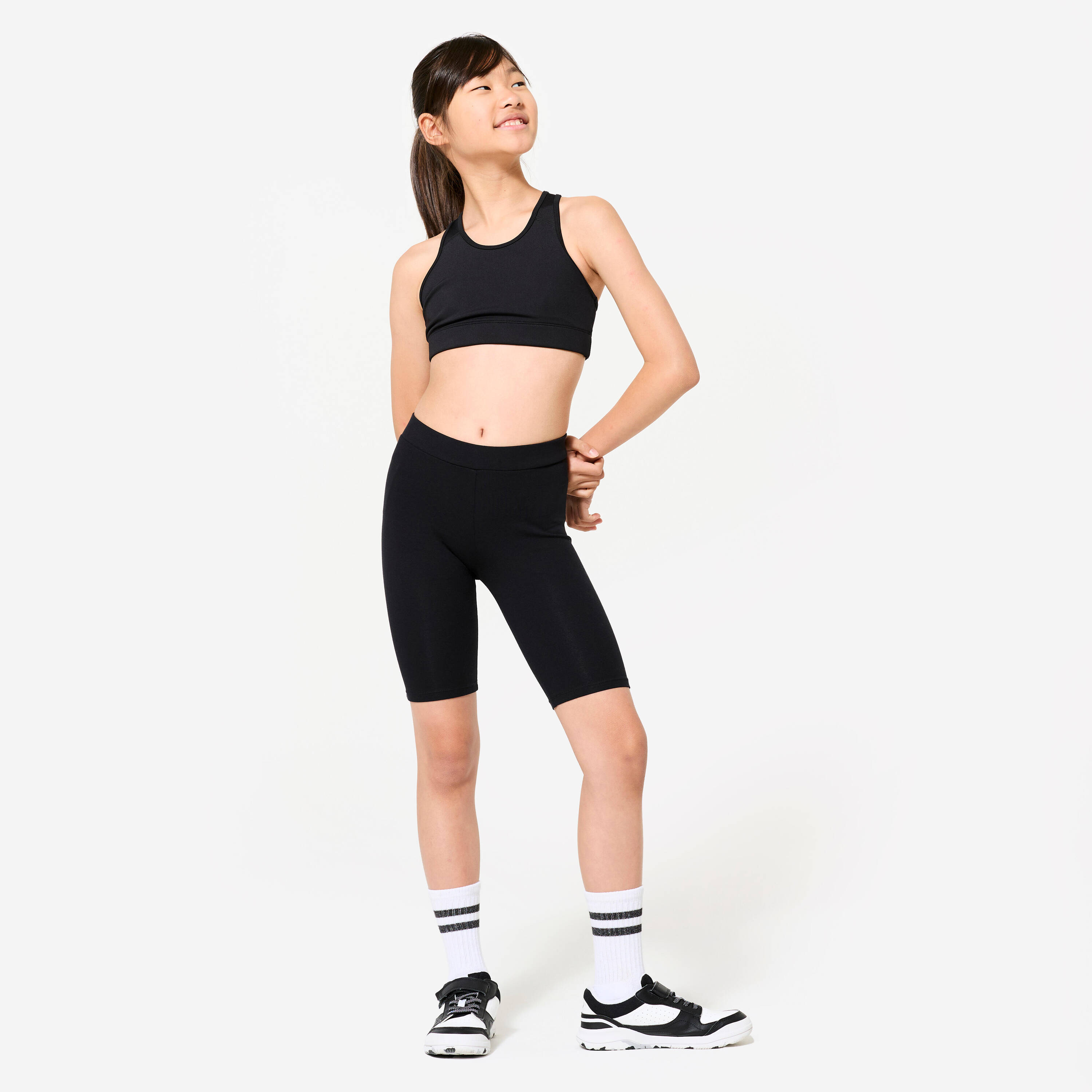 Girl's Multisport Cotton Cycling Shorts 500 - Graphite Black -  2