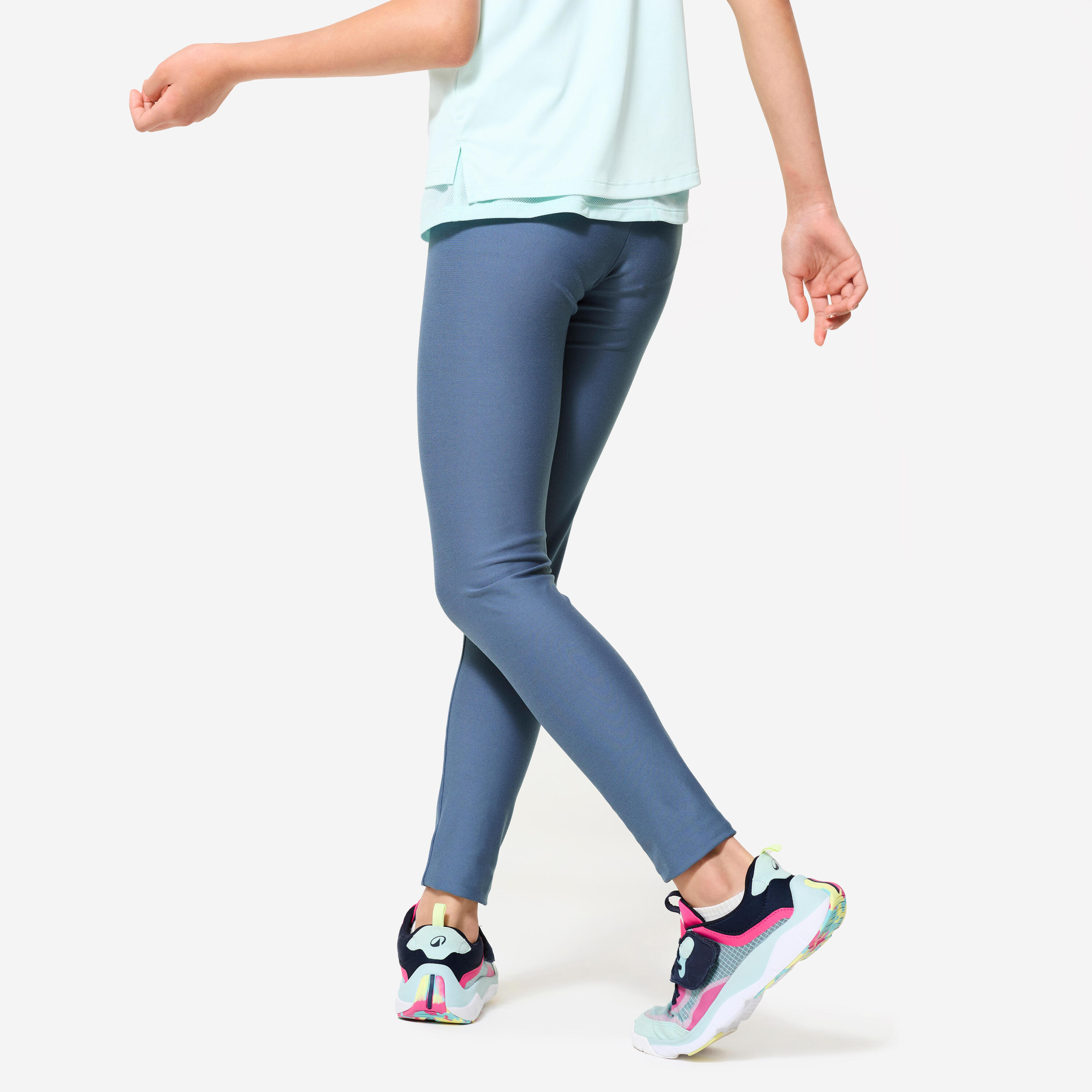 Leggings bambina ginnastica vita alta traspiranti blu 4/5