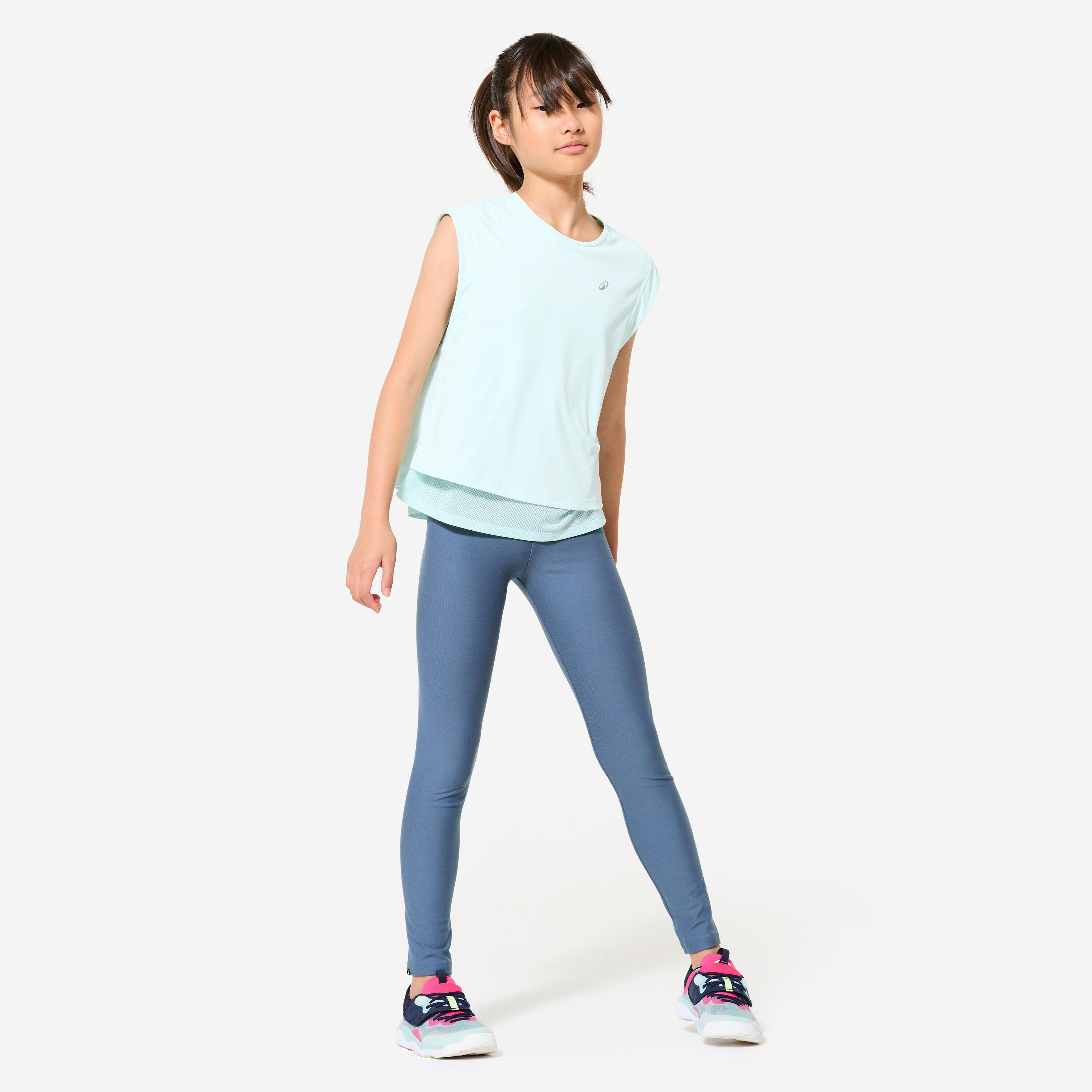 Leggings bambina ginnastica vita alta traspiranti blu 2/5