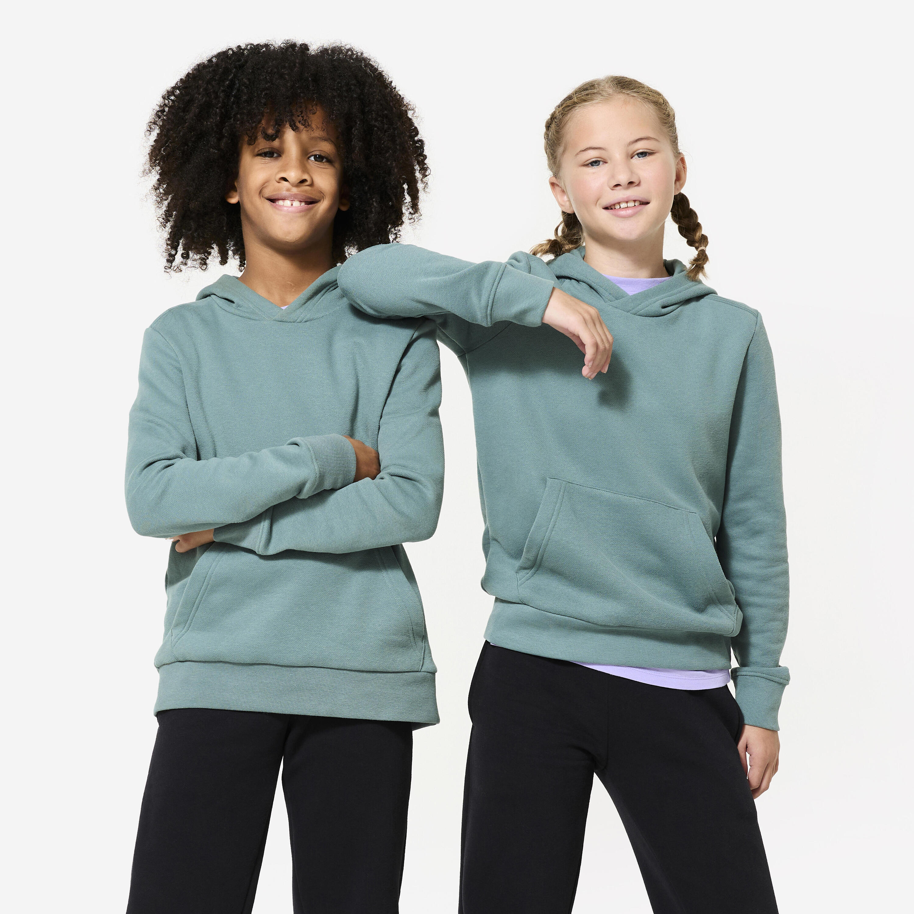 DOMYOS Felpa bambino ginnastica con cappuccio pesante verde