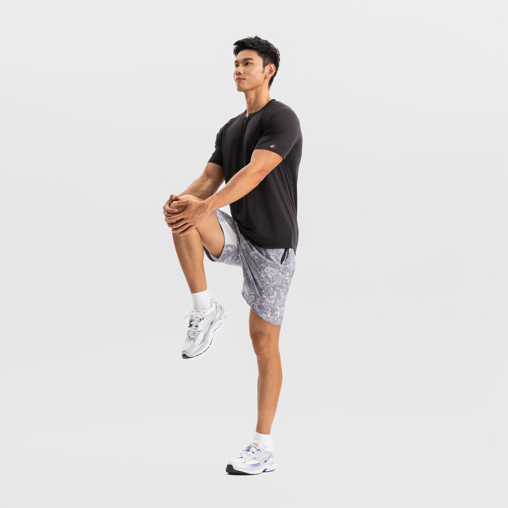 Short de fitness respirant poches zippées homme, violet cerise