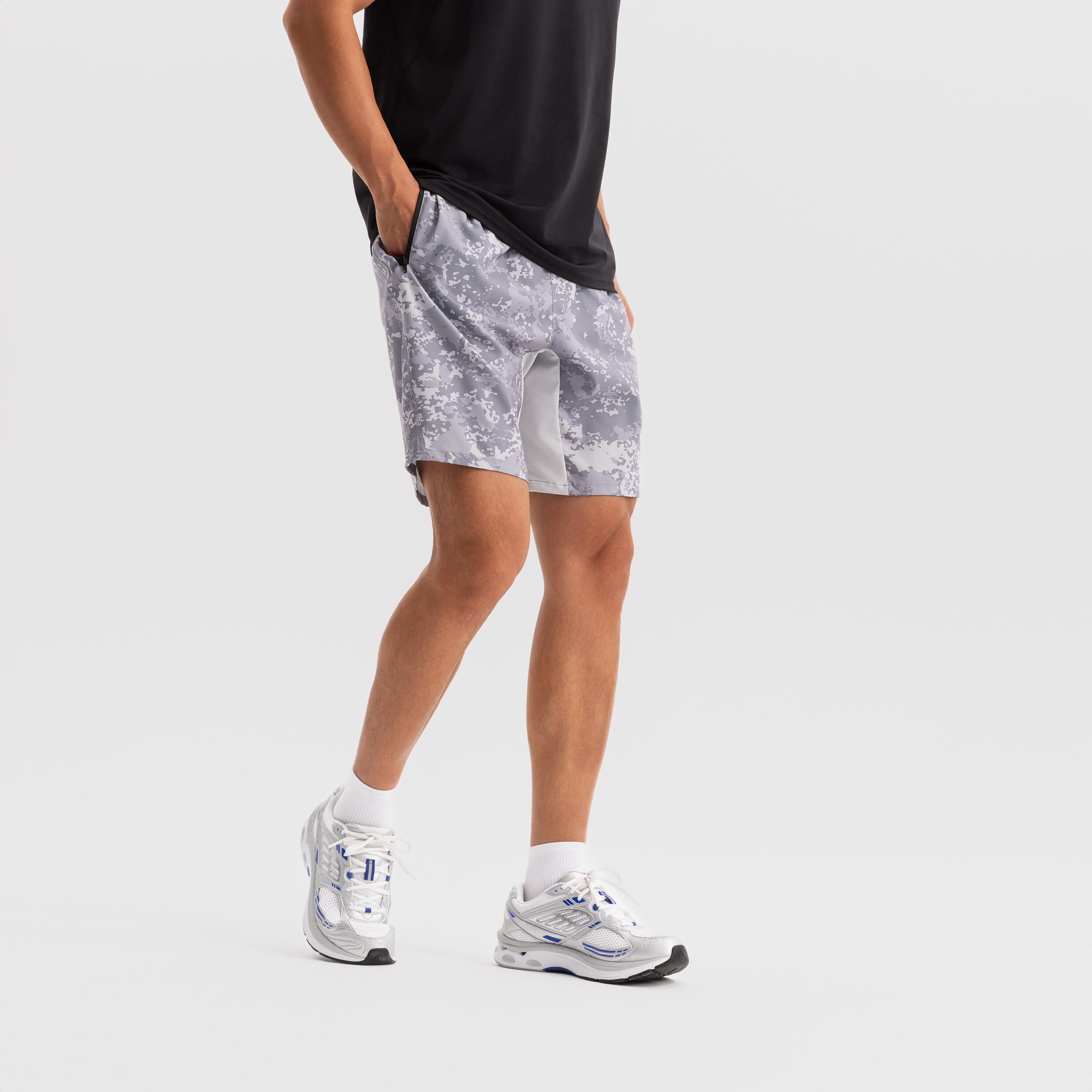 Men Gym Shorts Stretchable, Quick Dry with Zip Pockets - Grey