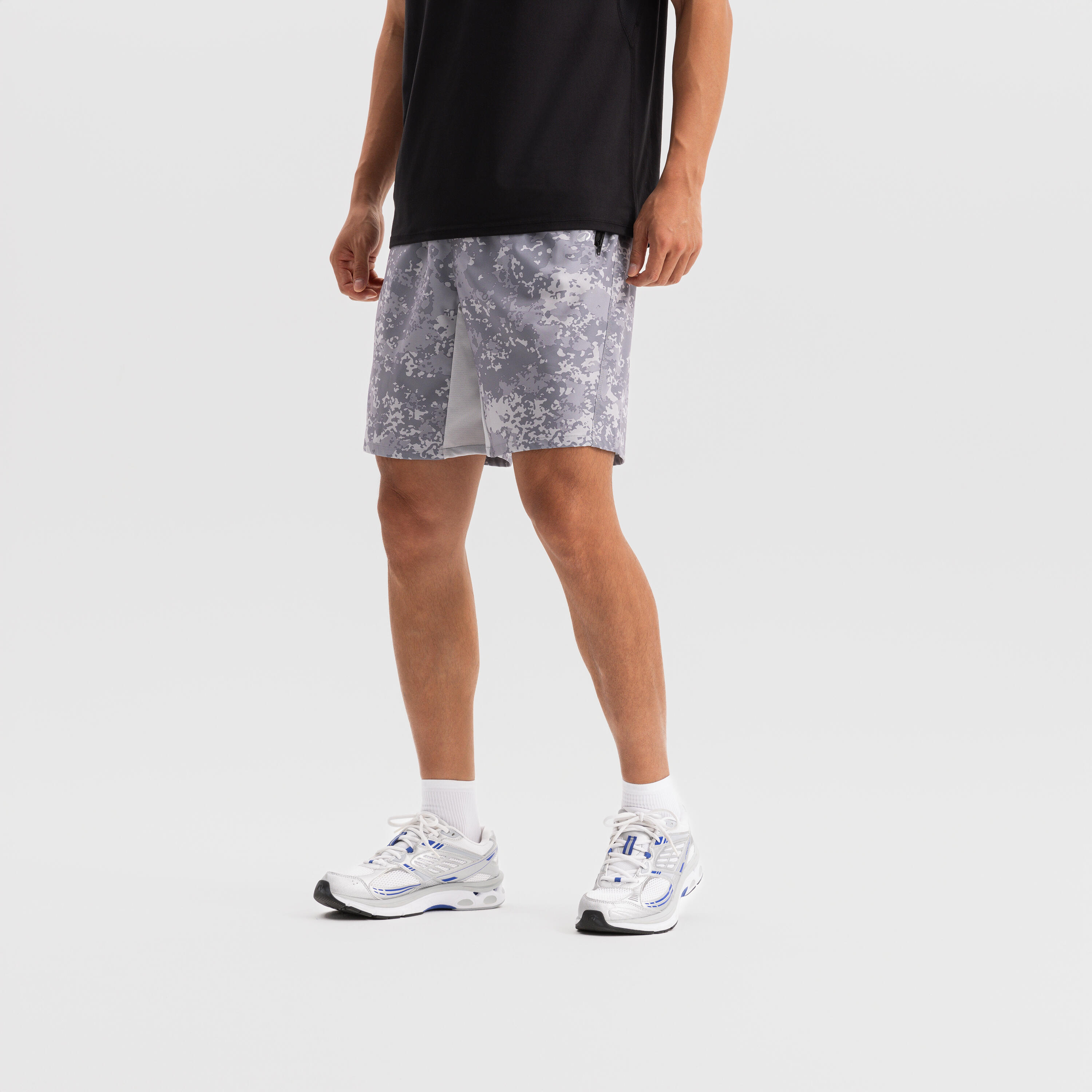 Men Gym Shorts Stretchable, Quick Dry with Zip Pockets - Grey