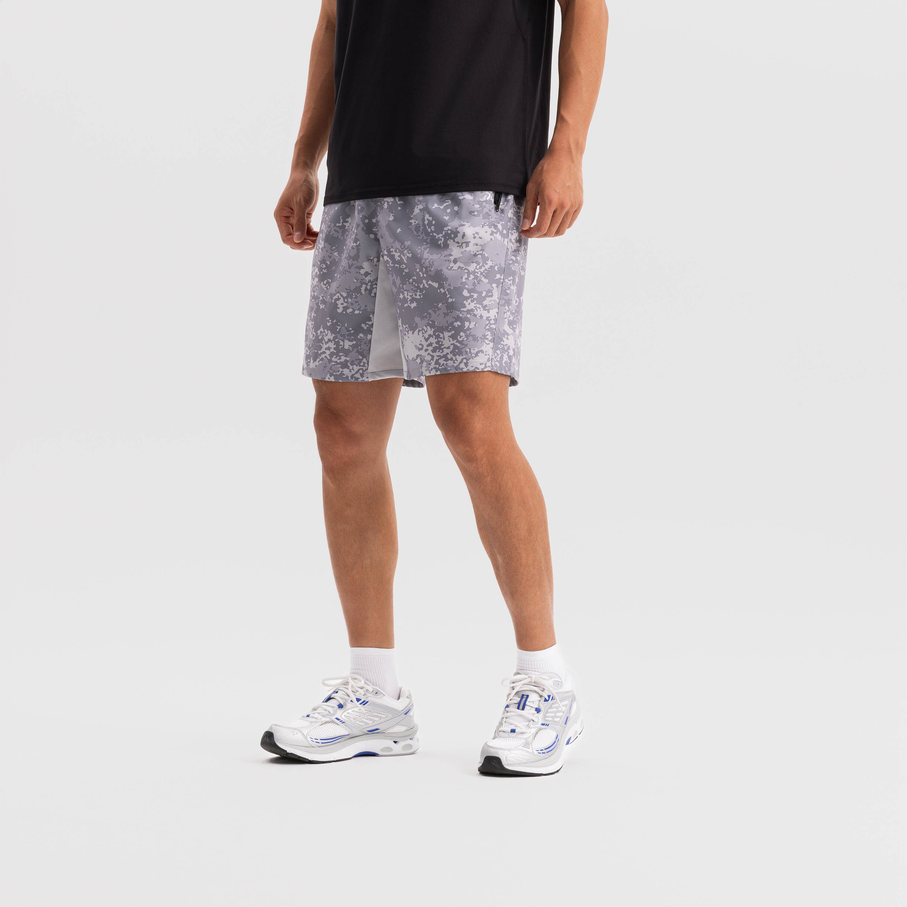 Men Gym Shorts Stretchable, Quick Dry with Zip Pockets - Grey -  4