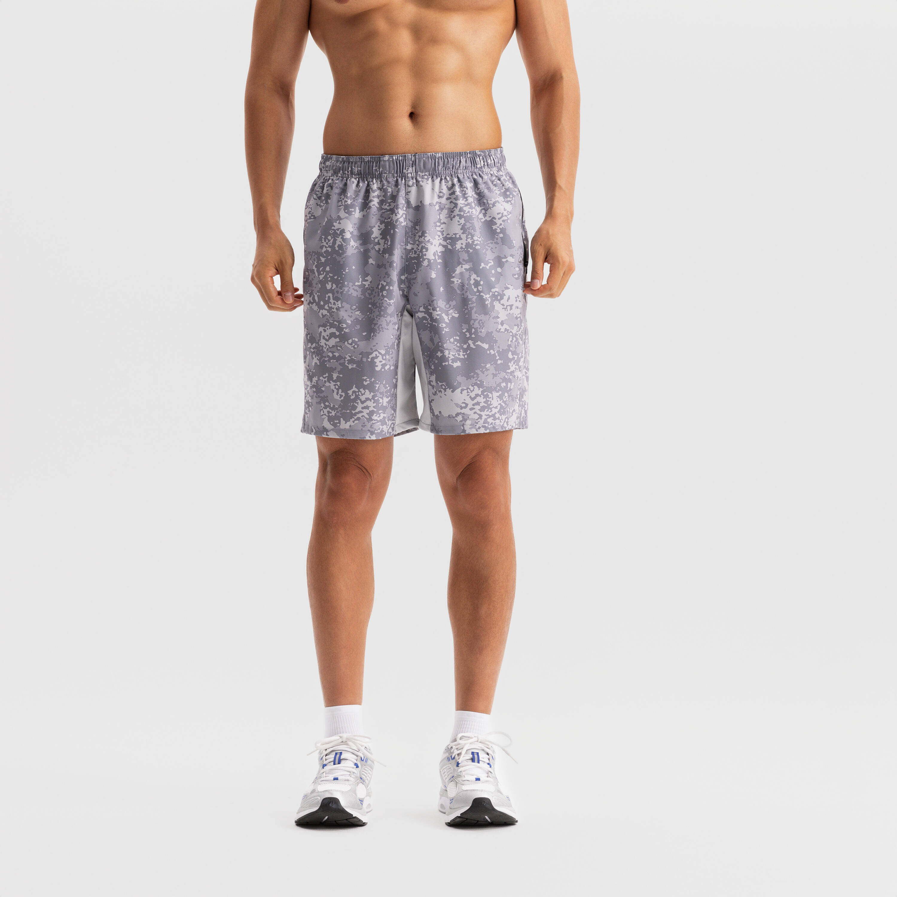 Men Gym Shorts Stretchable, Quick Dry with Zip Pockets - Grey -  1