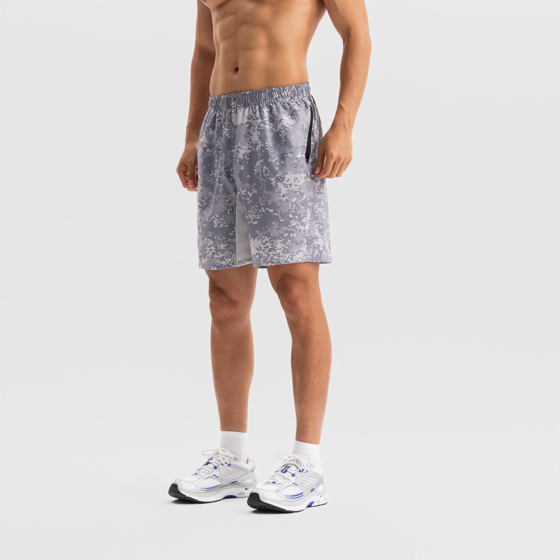 Men's Fitness Zip Pocket Breathable Essential Shorts Grey Print