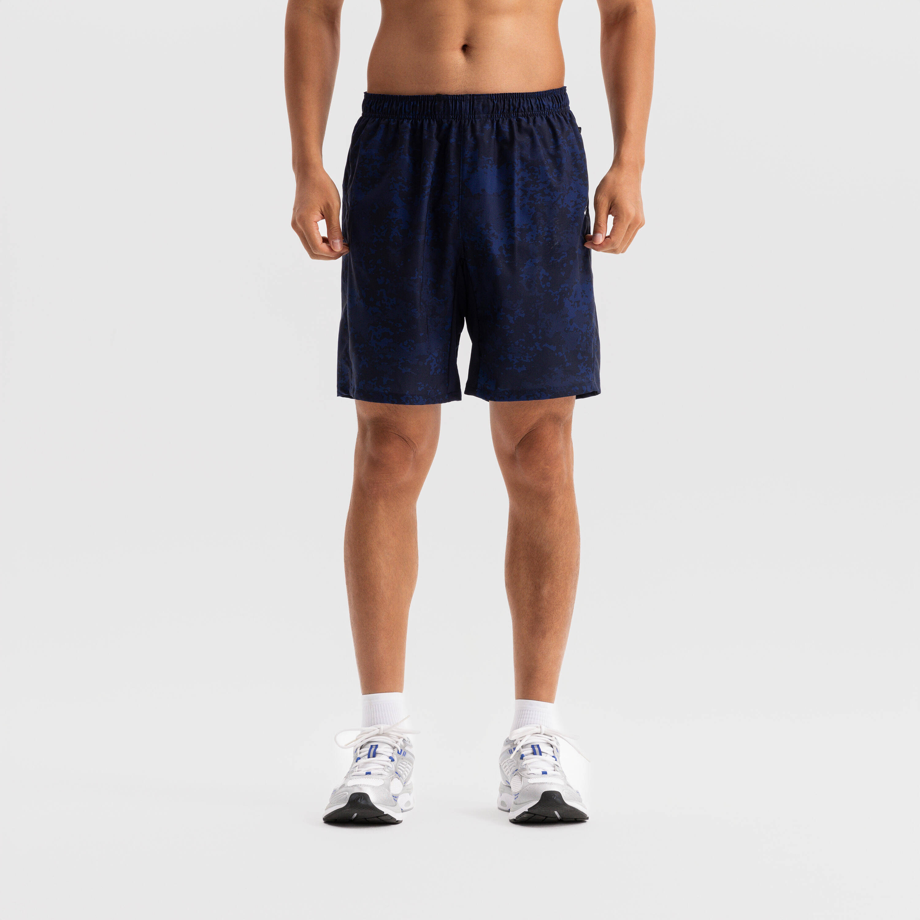 Men's Breathable Fitness Shorts with Zip-Up Pockets - Navy Blue -  1