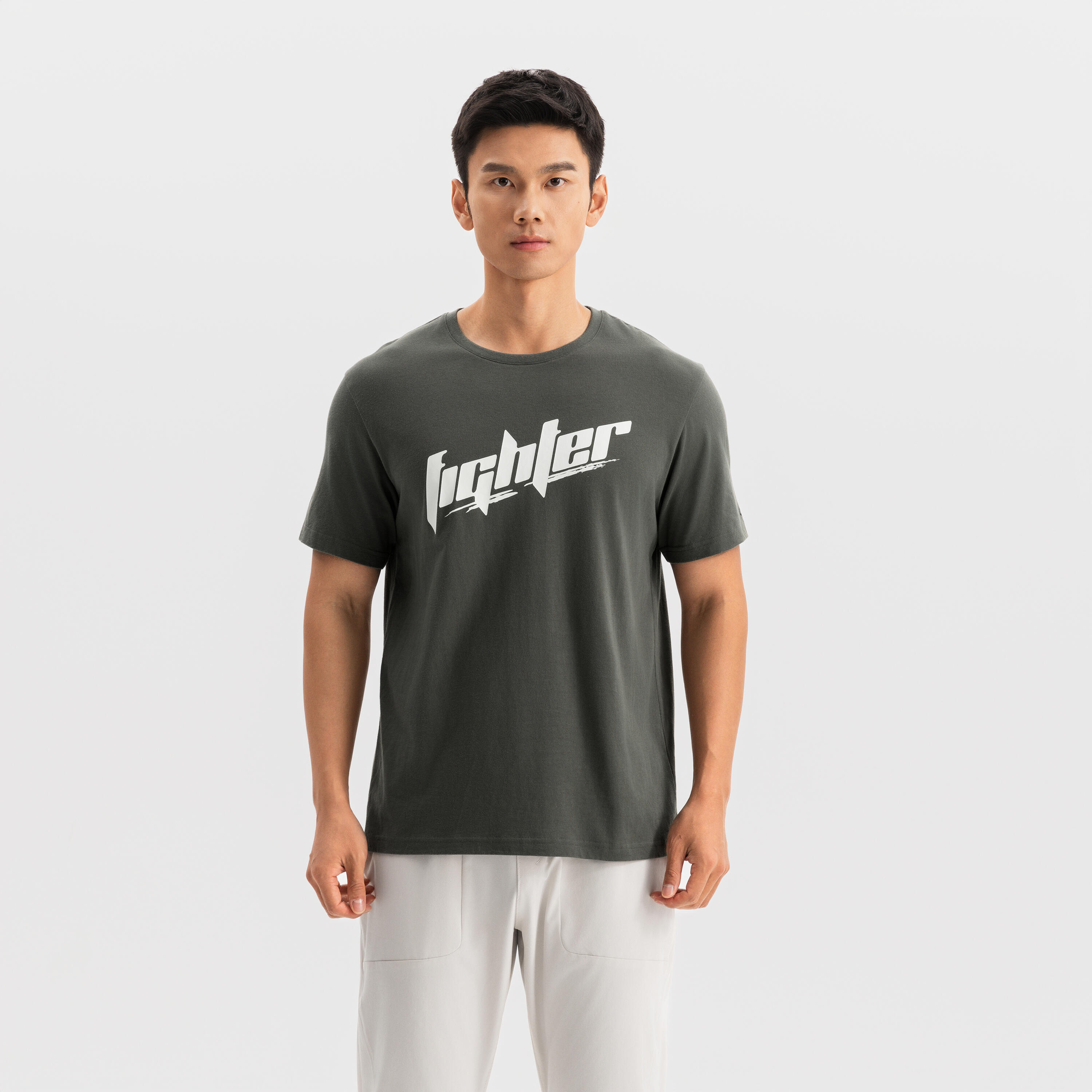 Men's Cotton Training T-Shirt Cosmeto - Ash Khaki Green