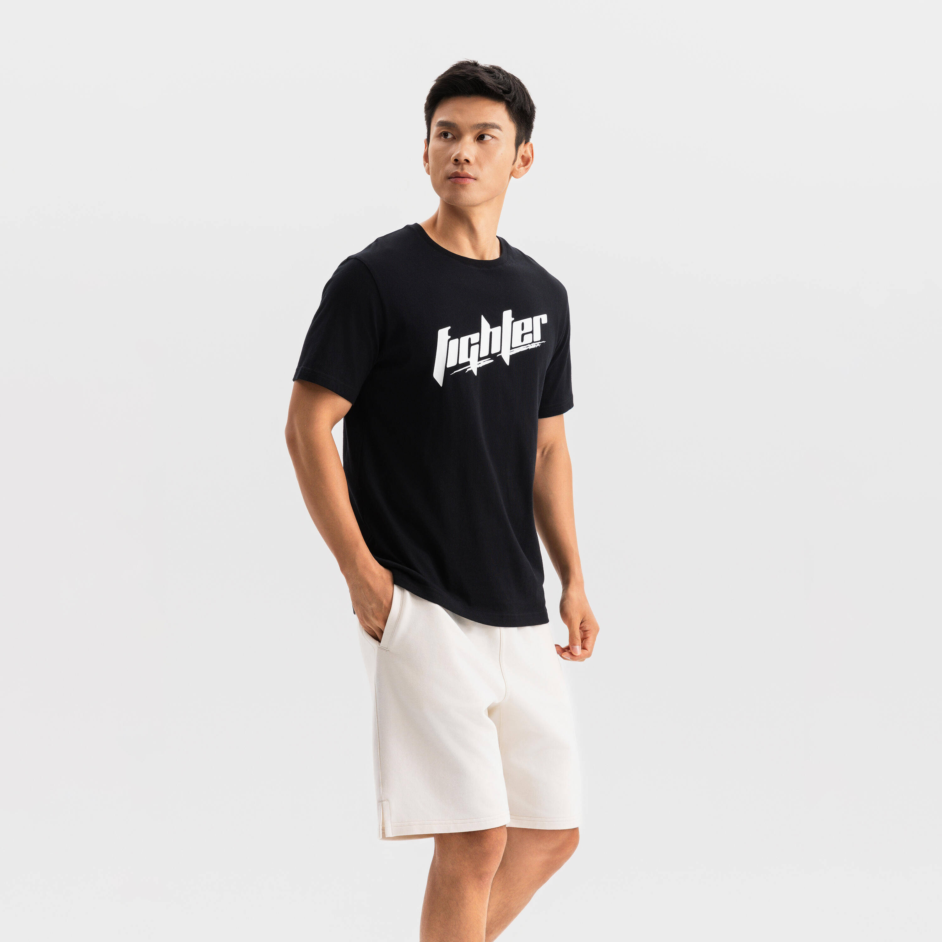 Crew Neck Short Sleeved Regular Fit Cotton Training Men's T-Shirt- Ultra Black -  5