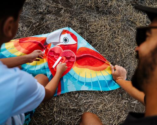 Bunter Drachen auf dem Boden