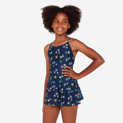 Maillot de bain 1 pièce jupette natation Fille - 100 Lila bleu