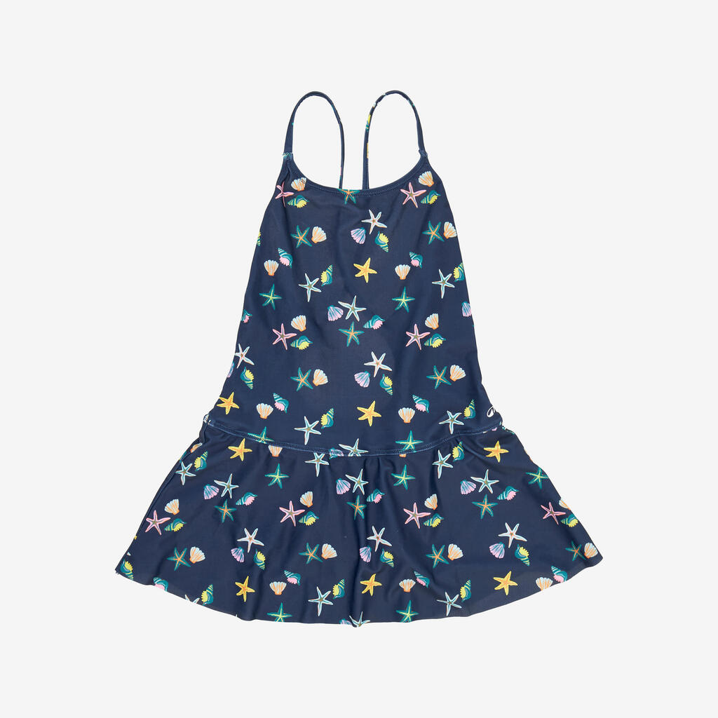 Maillot de bain 1 pièce jupette natation Fille - 100 Lila bleu