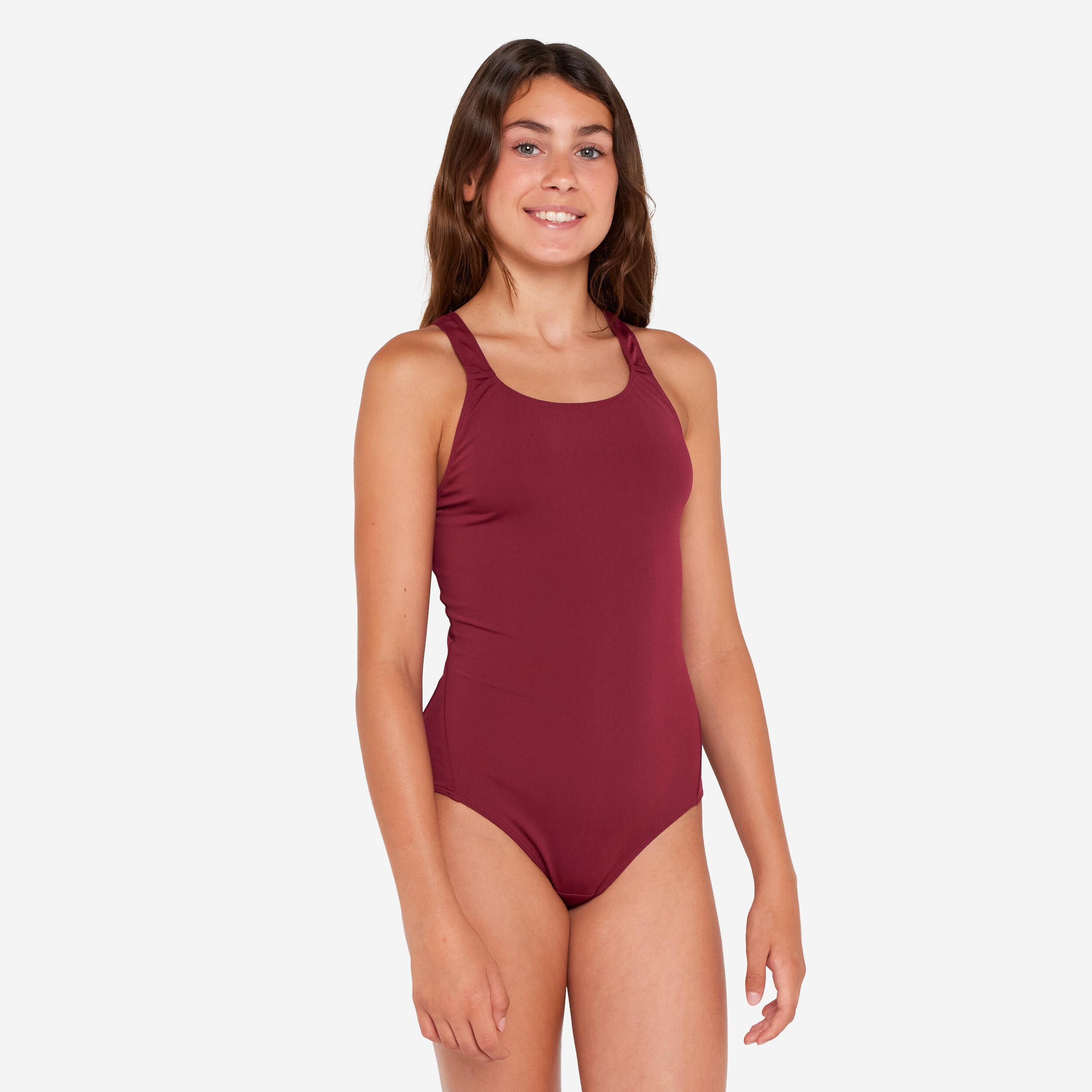 Girls’ swimming 1-piece swimsuit - 100 Vera purple