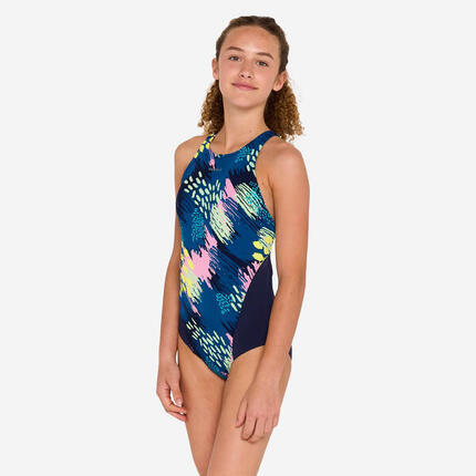 Maillot de bain 1 pièce natation Fille - 500 Kamiye oaoa bleu foncé