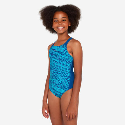 Maillot de bain 1 pièce natation Fille ado, Kamyleon sky noir vert