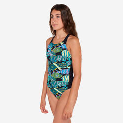 Maillot de bain 1 pièce natation Fille - 500 Kamyleon honu noir