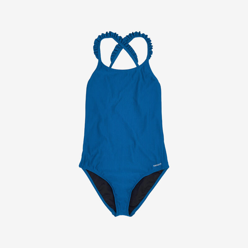 Costum întreg înot 100 Lila Cobe bleu Fete