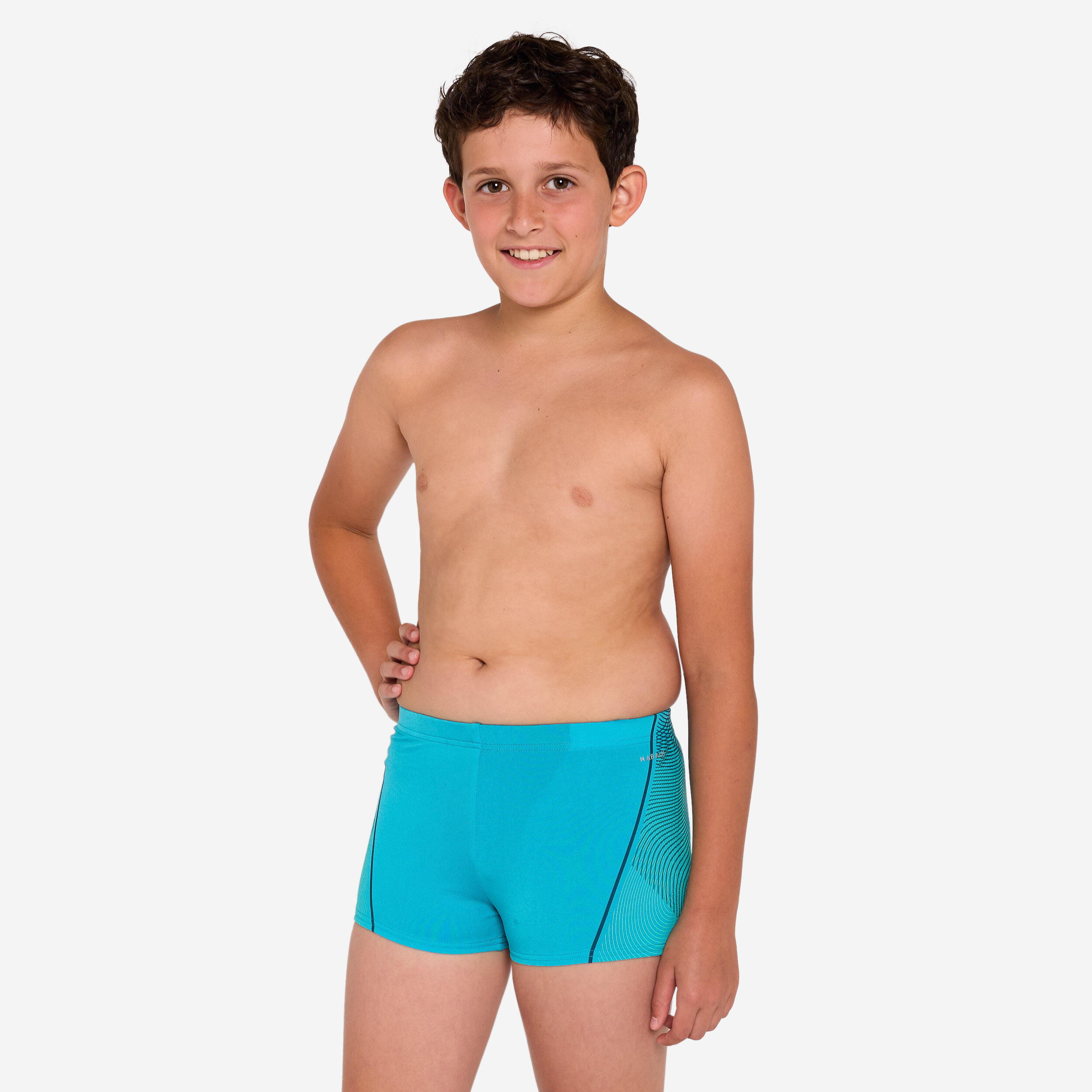 Boys' swimming boxer shorts - 500 Fitib anoi turquoise 2/9