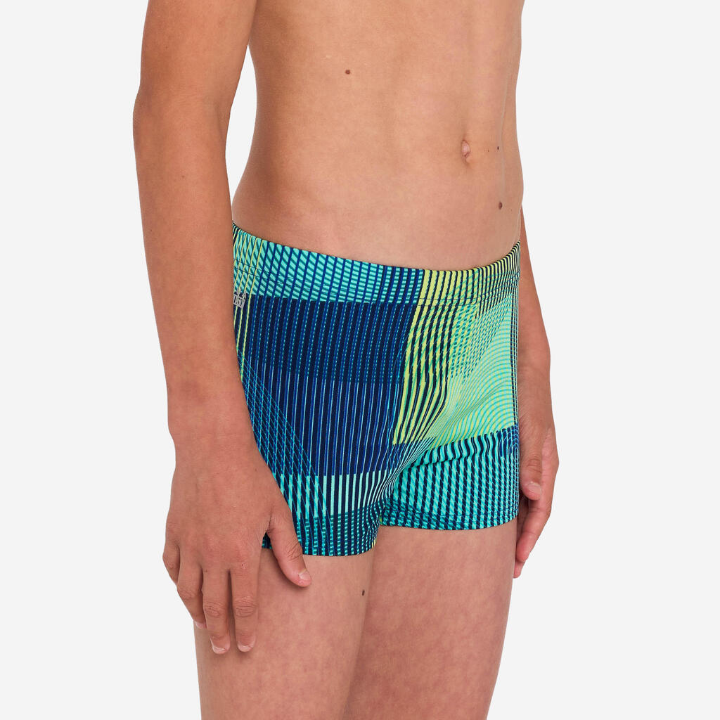 Boys' swimming boxer shorts - 500 Fitib blue line beige