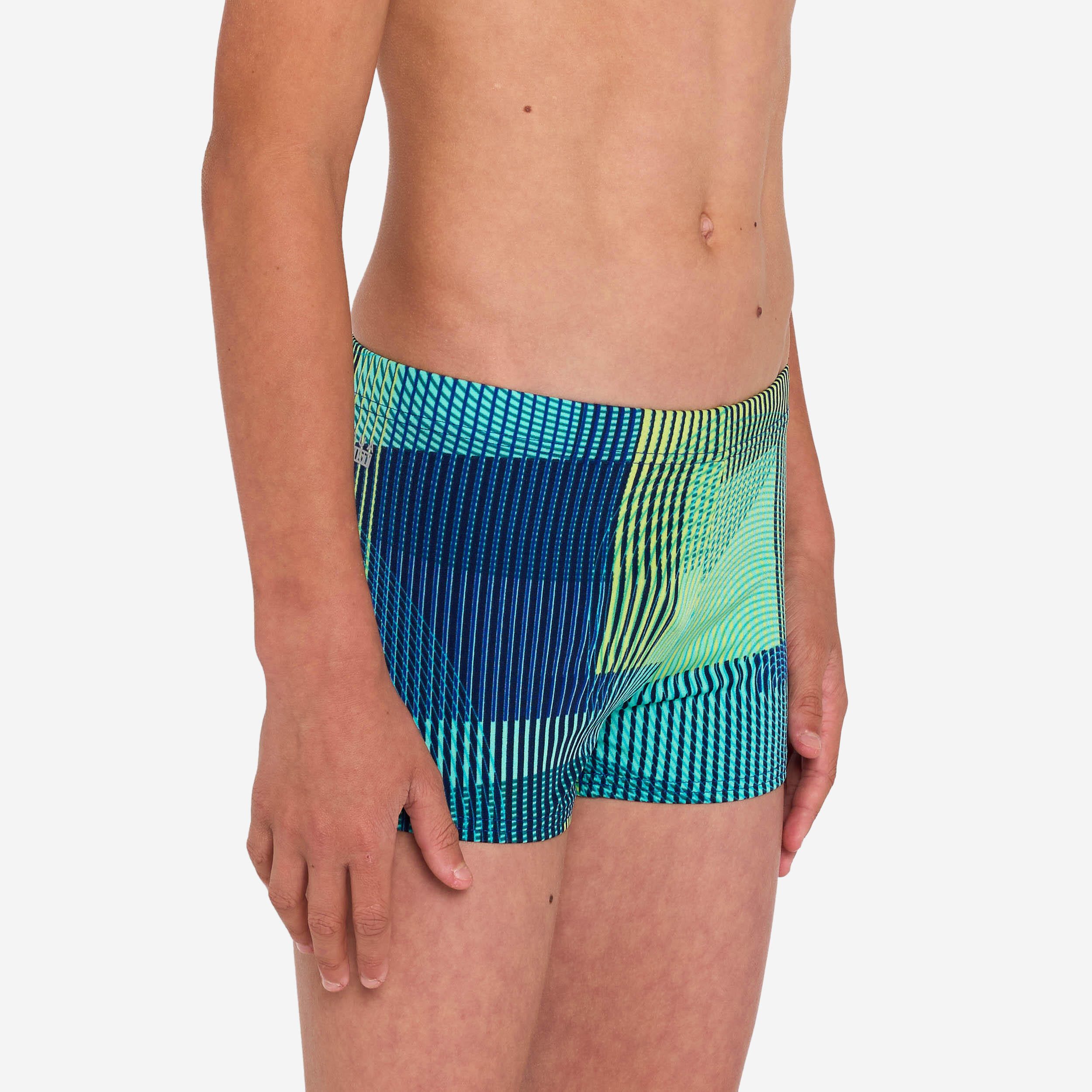 Calções de banho de natação boxer Rapaz - 500 Fitib amarelo azul verde 3/9