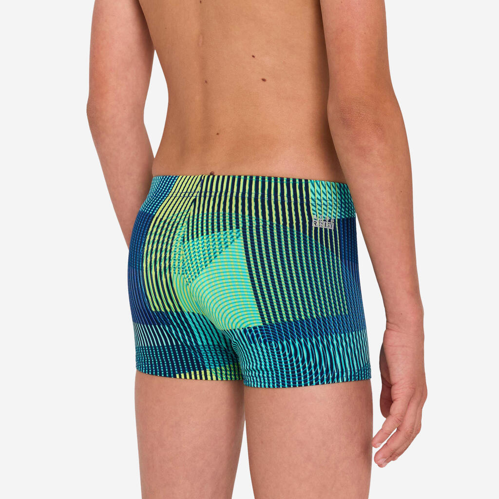 Boys' swimming boxer shorts - 500 Fitib blue line beige
