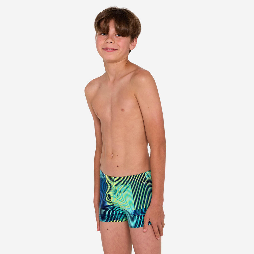 Boys' swimming boxer shorts - 500 Fitib blue line beige