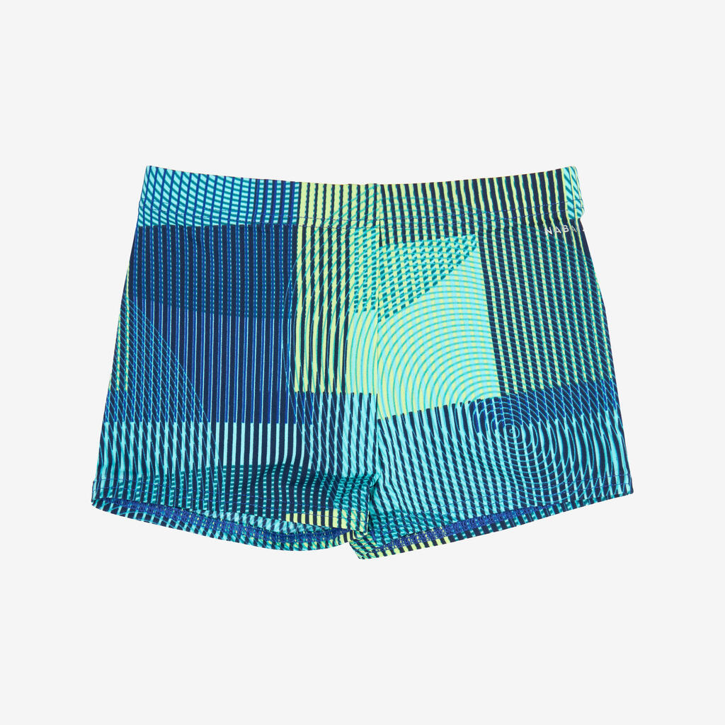 Boys' swimming boxer shorts - 500 Fitib blue line beige