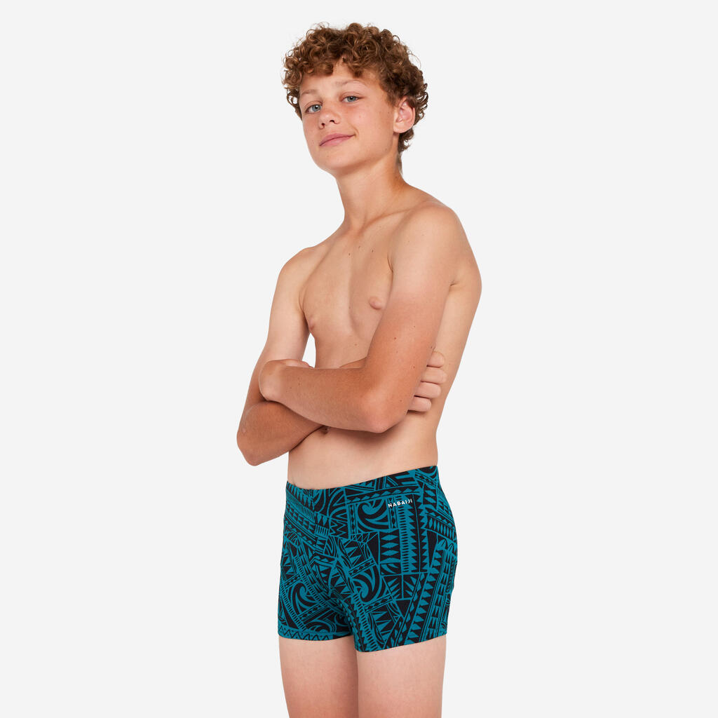 Boy’s swimming briefs - 500 Fitib shark black blue