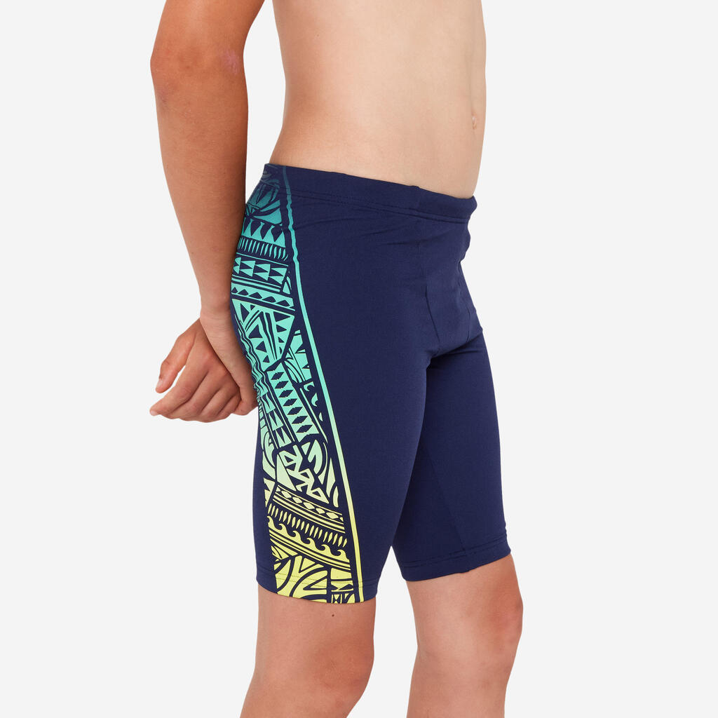 Maillot de bain jammer natation Garçon - 500 Fitib noir mesh blanc