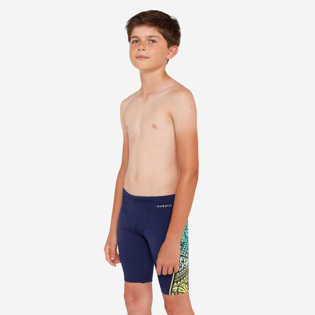 Maillot de bain jammer natation Garçon - 500 Fitib noir mesh blanc