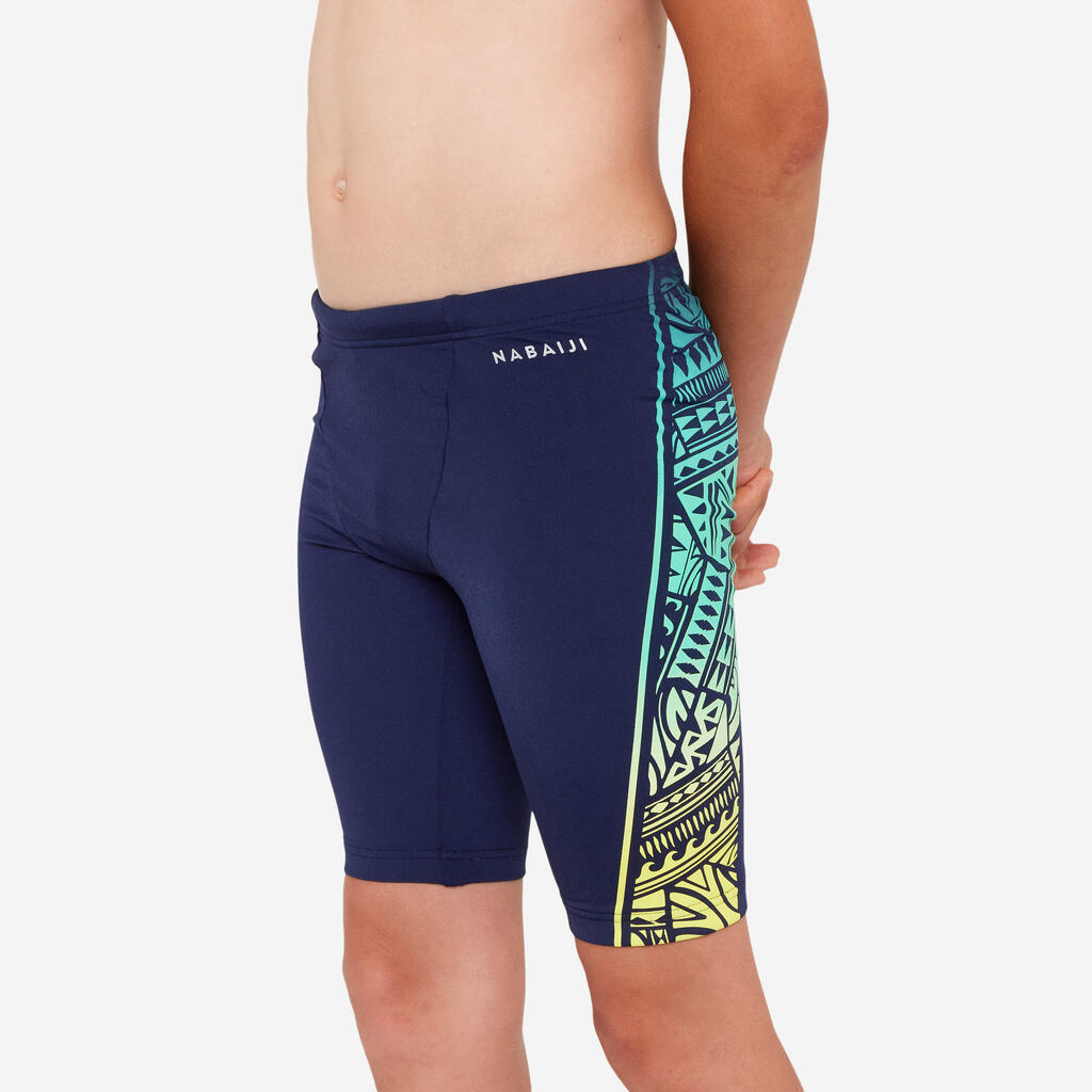 Maillot de bain jammer natation Garçon - 500 Fitib noir mesh blanc