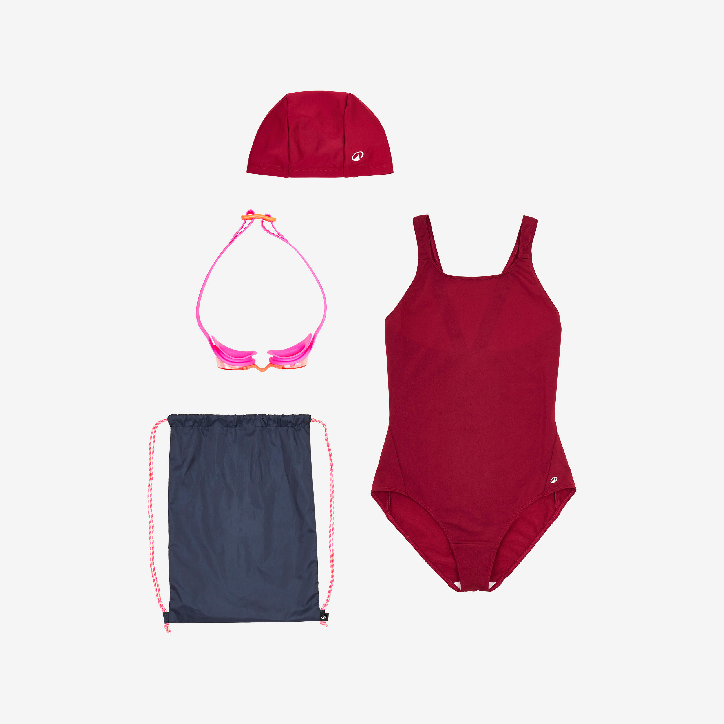 Swimming kit for girls: swimsuit, goggles, cap, bag - 100 Purple