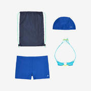 Set înot Băieți: costum de baie, ochelari, cască, geantă - 100 Albastru