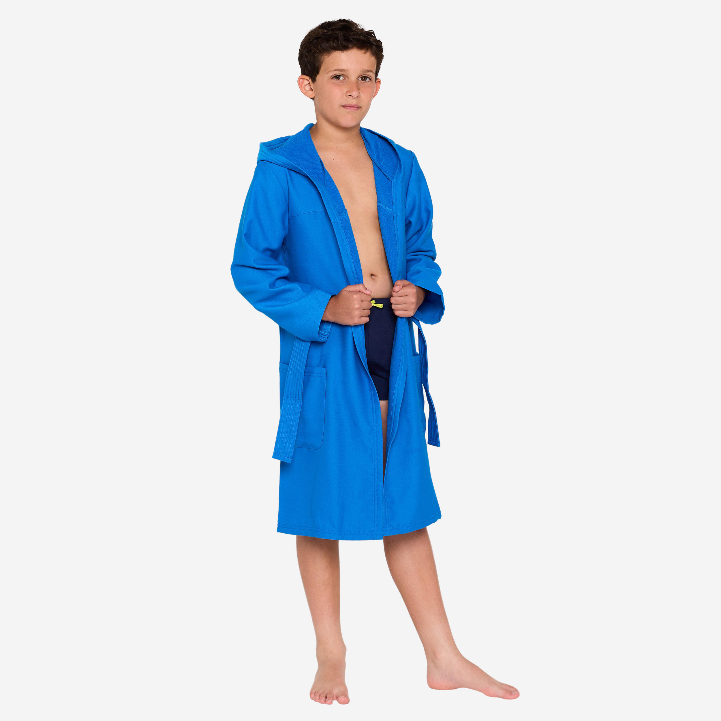 Bademantel Mikrofaser Kinder kompakt Kapuze - hellblau  3/3