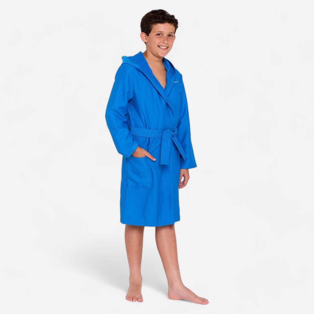 Peignoir de bain compact enfant à capuche en microfibre bleu clair