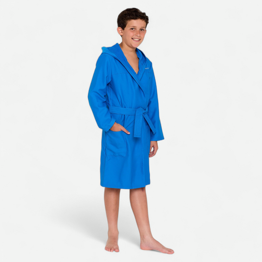 Peignoir de bain compact enfant à capuche en microfibre bleu clair