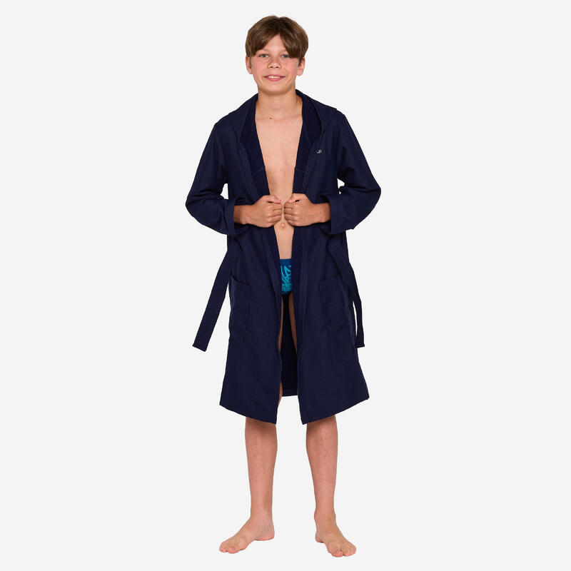 Peignoir de bain compact enfant à capuche en microfibre bleu foncé
