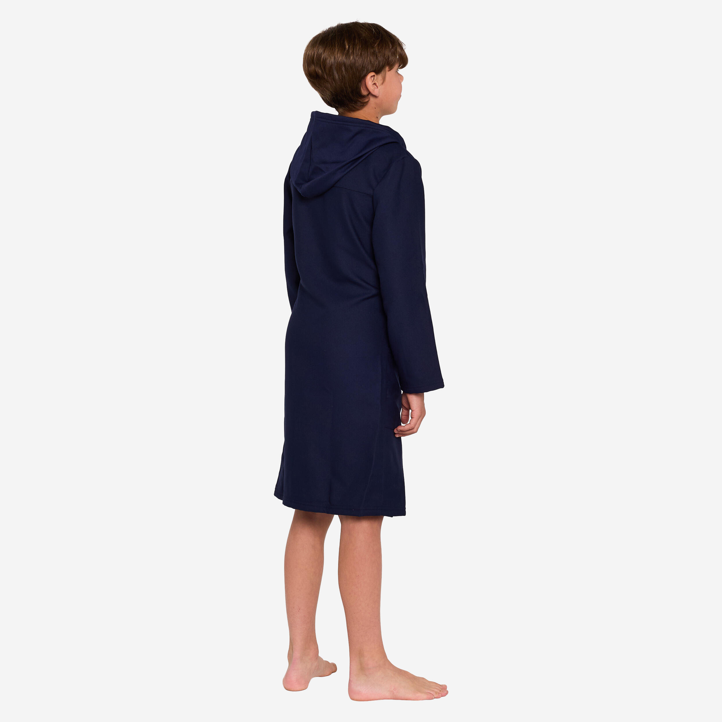 Compacte microvezel kinderbadjas met capuchon donkerblauw 2/3