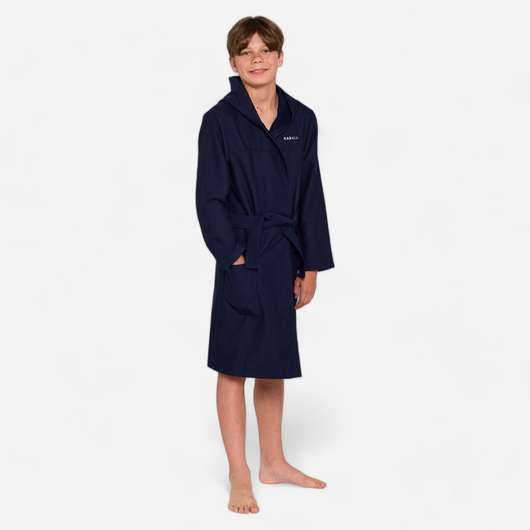 Peignoir de bain compact enfant à capuche en microfibre bleu foncé