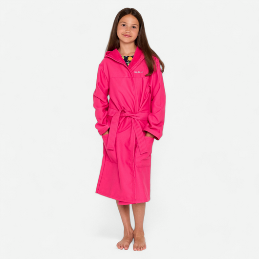 Peignoir de bain compact enfant à capuche en microfibre rose