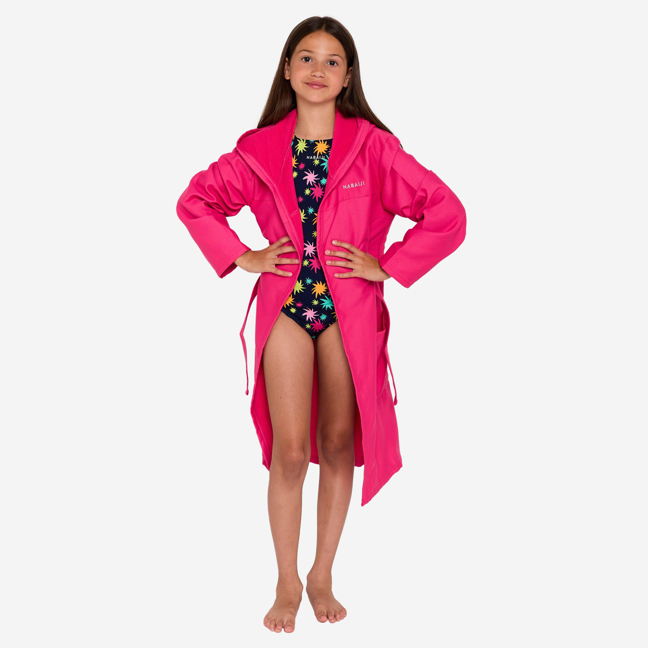Compacte microvezel kinderbadjas met capuchon roze 4/4