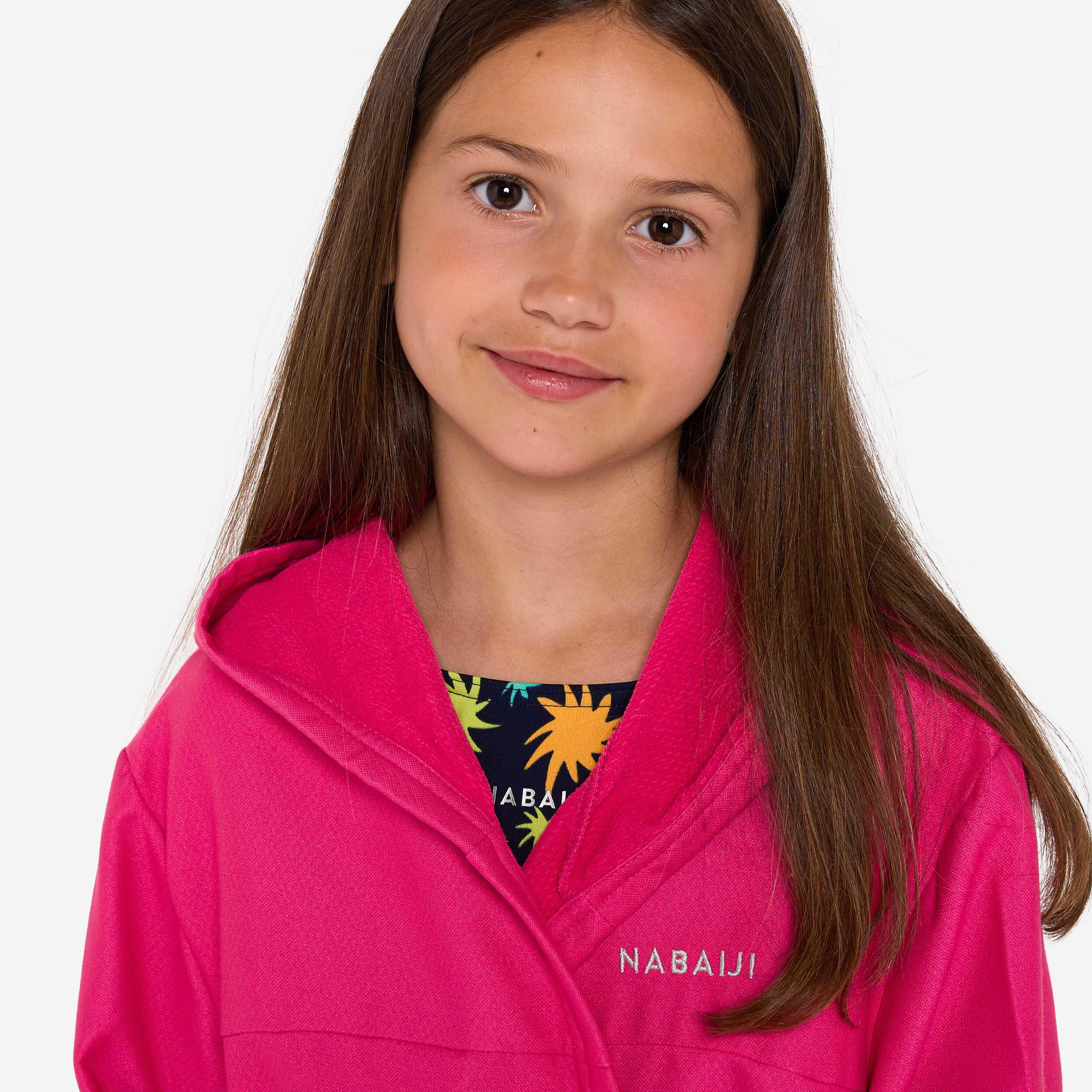 Compacte microvezel kinderbadjas met capuchon roze 3/4