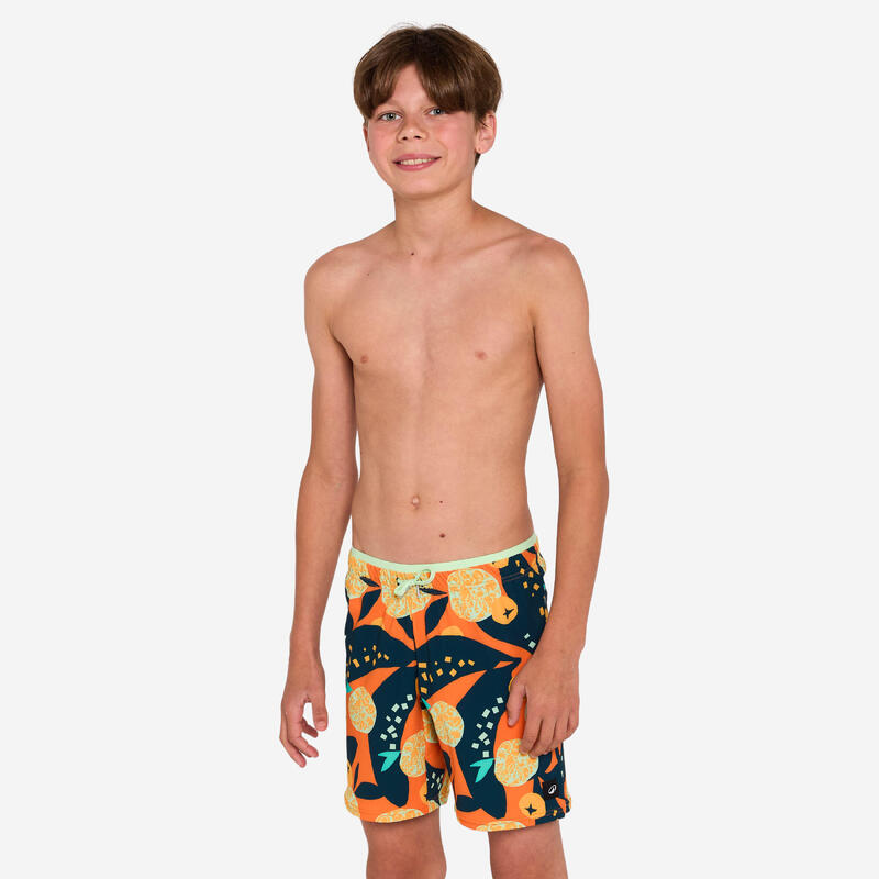 Calções de banho de natação compridos Rapaz - 100 Hotu laranja